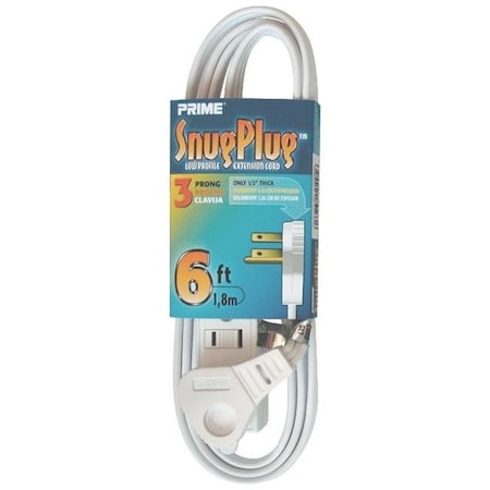 Prime Prime EC930606 White 3-Outlet Low Profile Extension Cord; 6 ft. EC930606